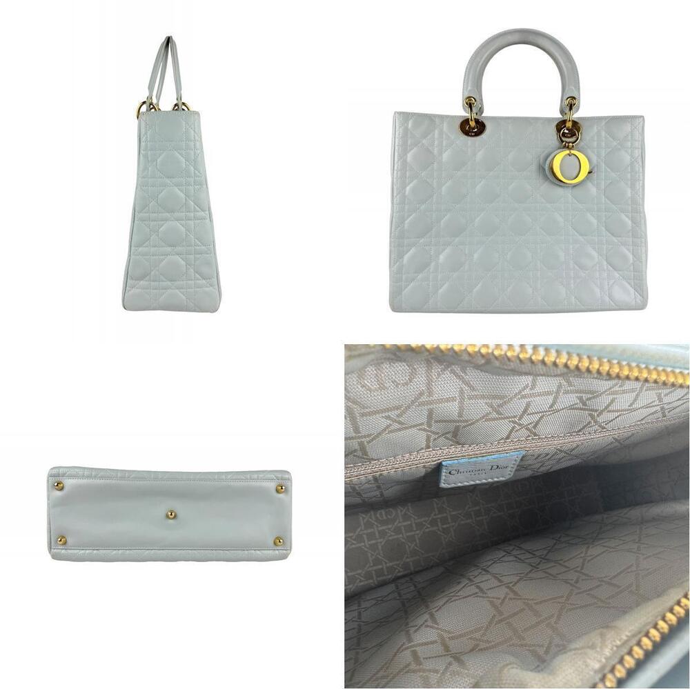 Dior leather Lady gold Shoulder  Bag Christian blue 2way Gold Blue